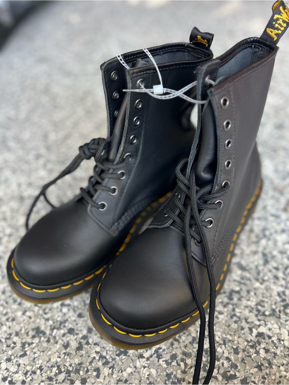 Dr. Martens Black Lace-Up Boots with Yellow Stitching